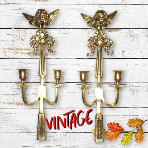 Vintage Other - ⤵️VINTAGE 2 Angels candles 🕯 wall holder set